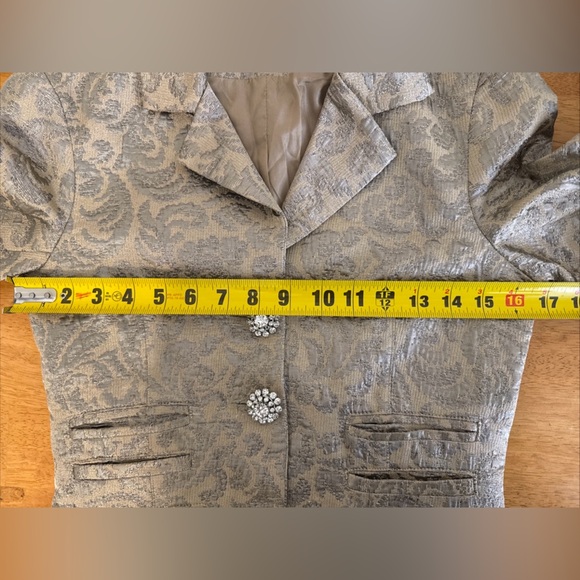 Ruth Metallic Jacquard Tan Gold Jacket Vintage Silk Lined Sz 2 - Picture 8 of 9